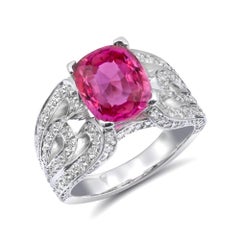 Unerhitzter Saphir Stein 3,57 Karat in 14K Weißgold Ring mit Diamanten / GIA-Bericht