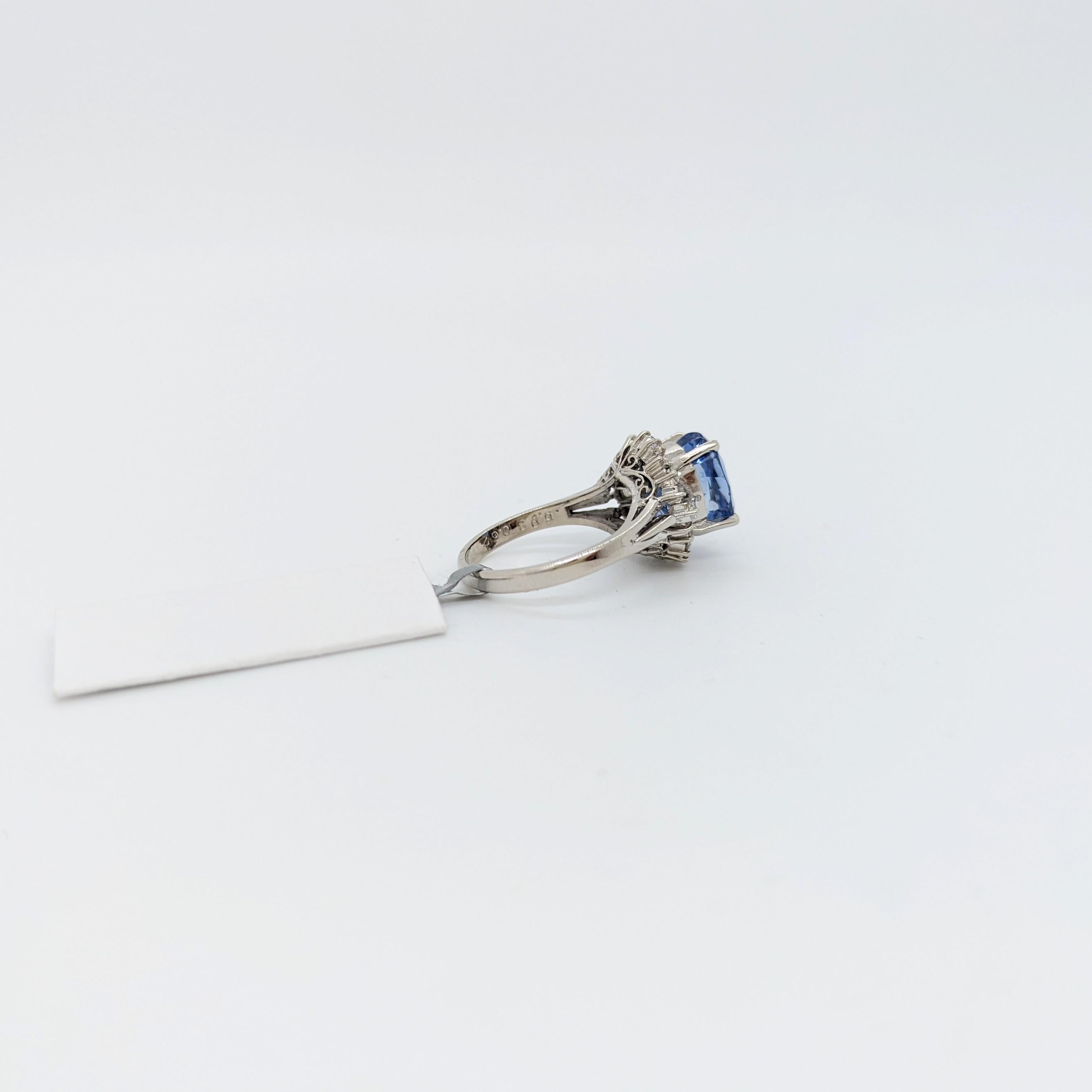 Women's or Men's Unheated Sri Lanka Blue Sapphire and White Diamond Cocktail Ring in Platinum For Sale