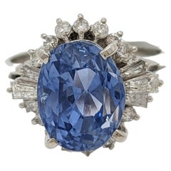 Unheated Sri Lanka Blue Sapphire and White Diamond Cocktail Ring in Platinum