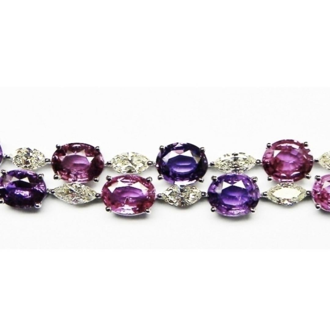 Pink and Purple Sapphire Bracelet with Marquise and Pear diamChandelier Earrings In New Condition For Sale In Hong Kong, HK