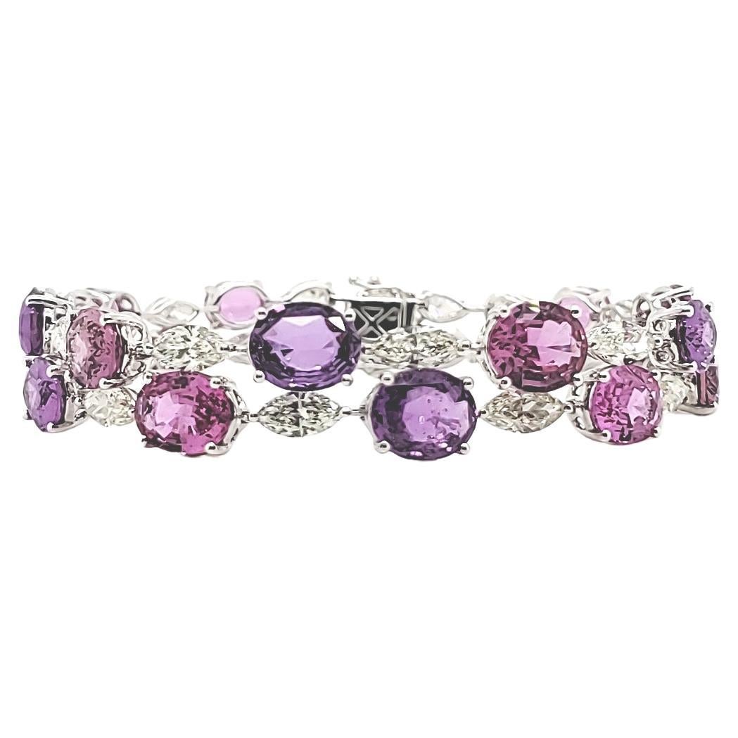 Pink and Purple Sapphire Bracelet with Marquise and Pear diamChandelier Earrings For Sale