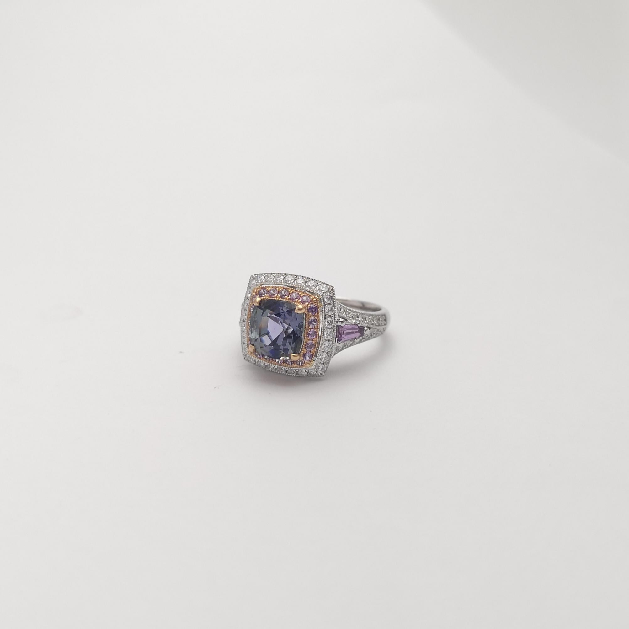Unheated Tanzanite, Purple Sapphire and Diamond Ring set in 18K White Gold For Sale 5