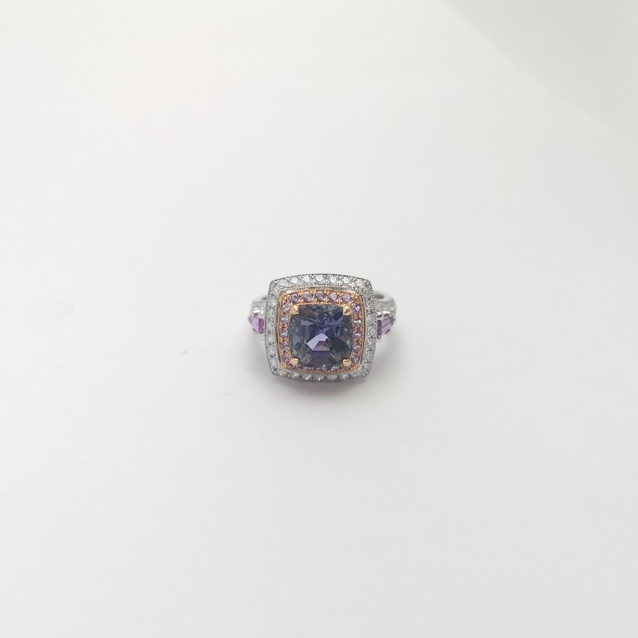 Unheated Tanzanite, Purple Sapphire and Diamond Ring set in 18K White Gold For Sale 6