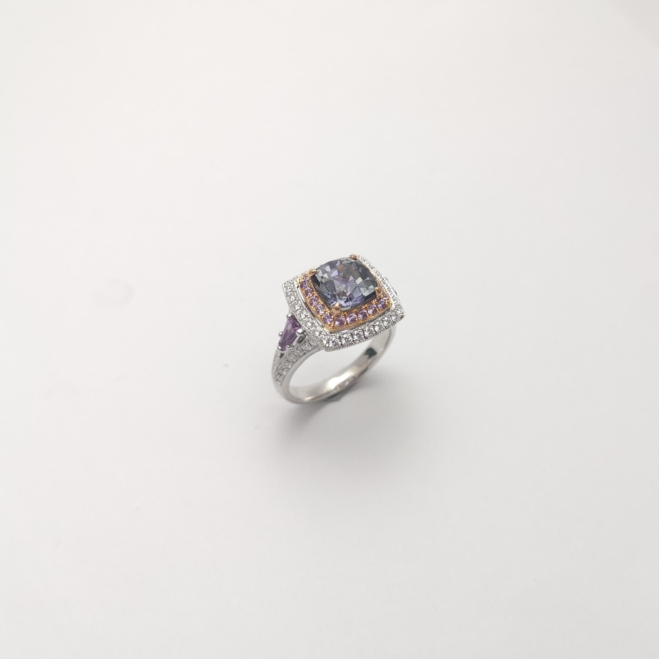 Unheated Tanzanite, Purple Sapphire and Diamond Ring set in 18K White Gold For Sale 7