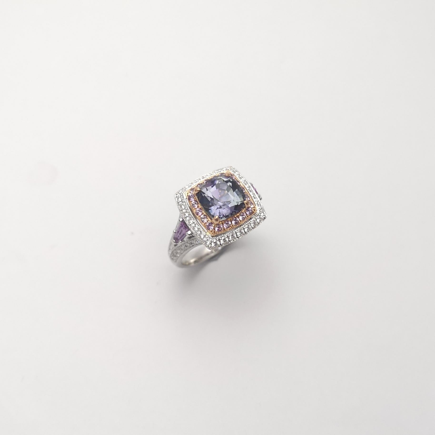 Unheated Tanzanite, Purple Sapphire and Diamond Ring set in 18K White Gold For Sale 8