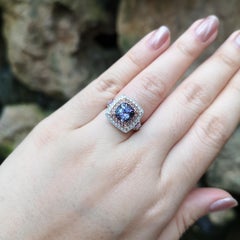 Unheated Tanzanite, Purple Sapphire and Diamond Ring set in 18K White Gold