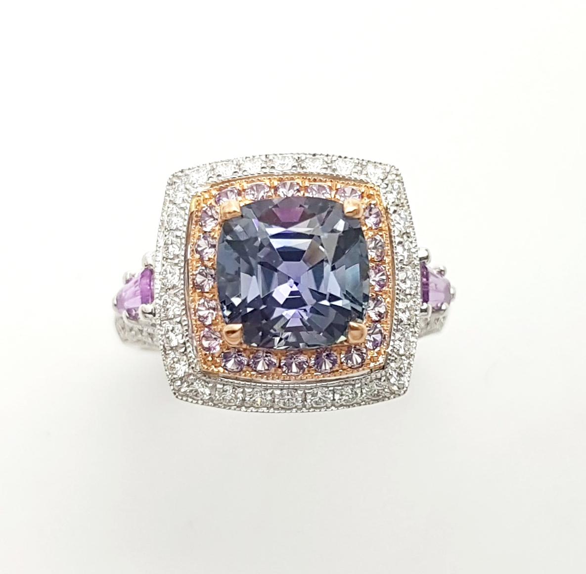 Unheated Tanzanite, Purple Sapphire and Diamond Ring set in 18K White Gold For Sale 1