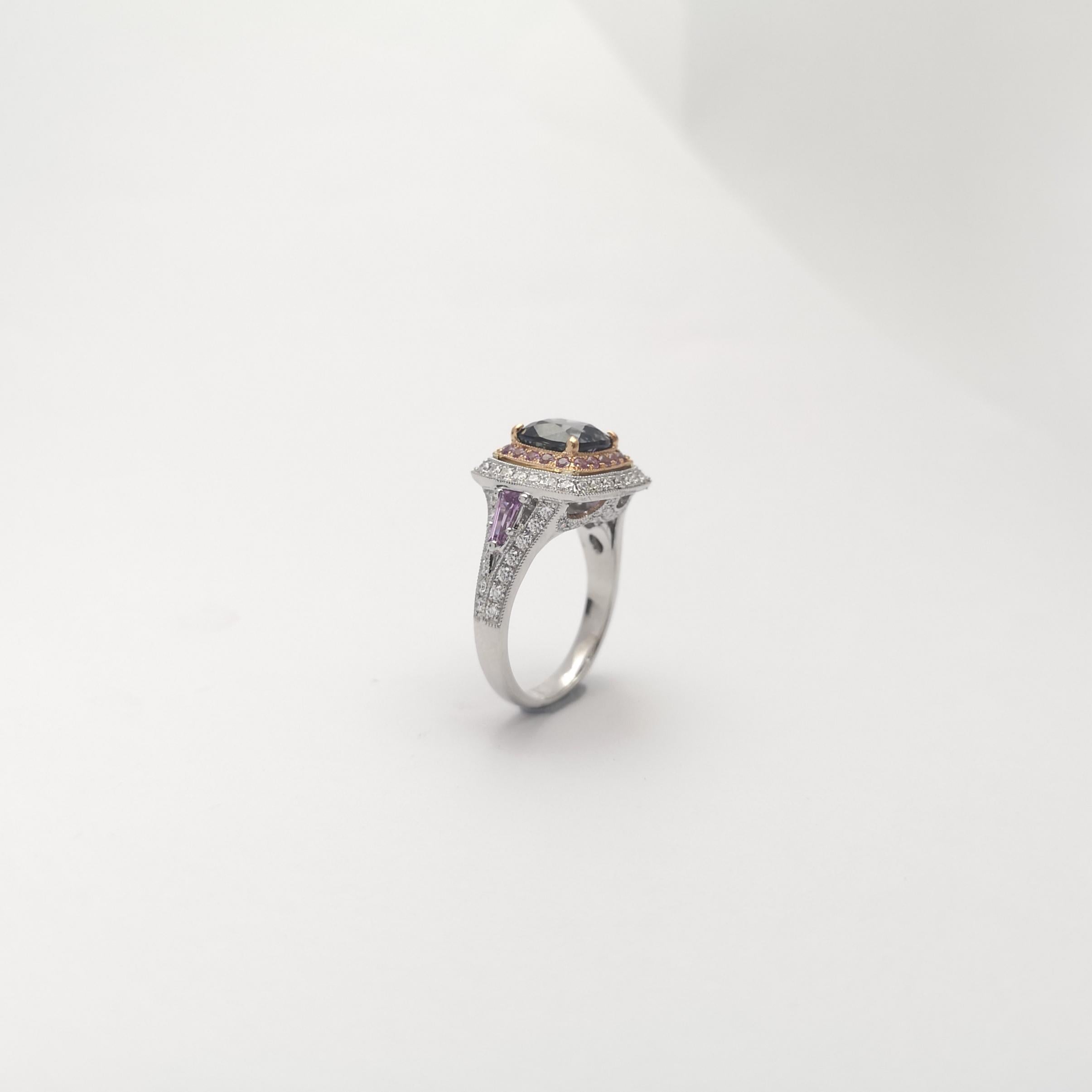 Unheated Tanzanite, Purple Sapphire and Diamond Ring set in 18K White Gold For Sale 3