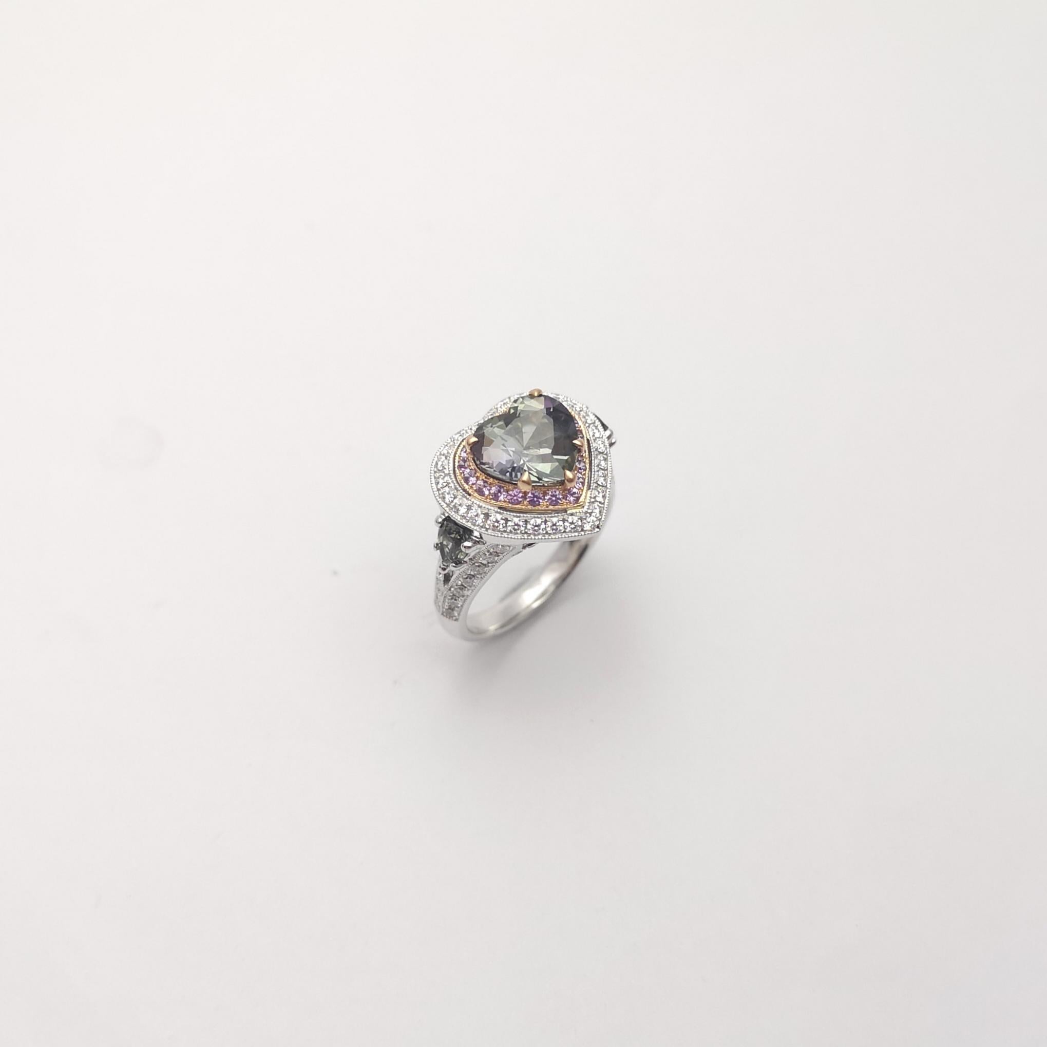 Unheated Tanzanite, Purple Sapphire, Green Sapphire, Diamond Ring 18K White Gold For Sale 4