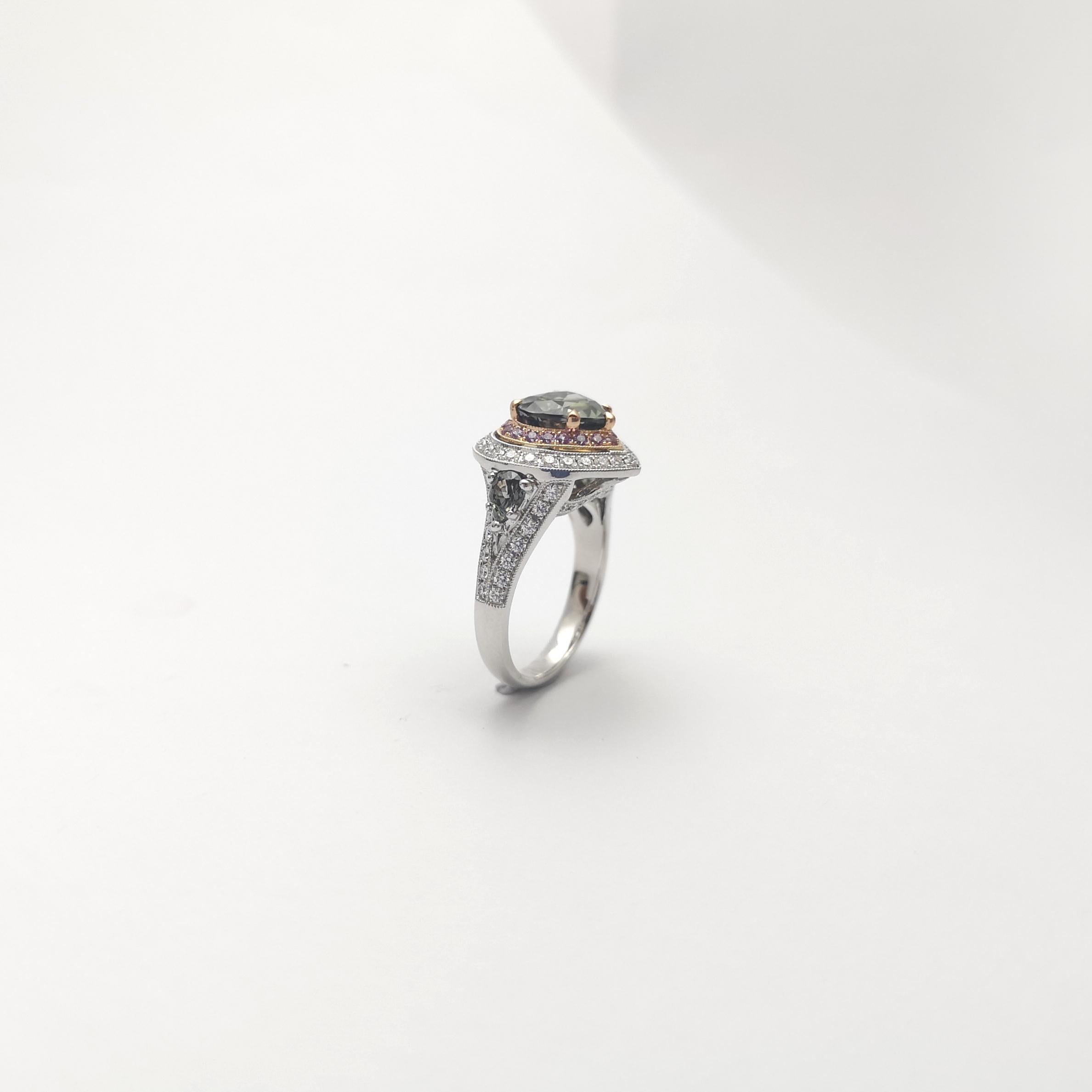 Unheated Tanzanite, Purple Sapphire, Green Sapphire, Diamond Ring 18K White Gold For Sale 5