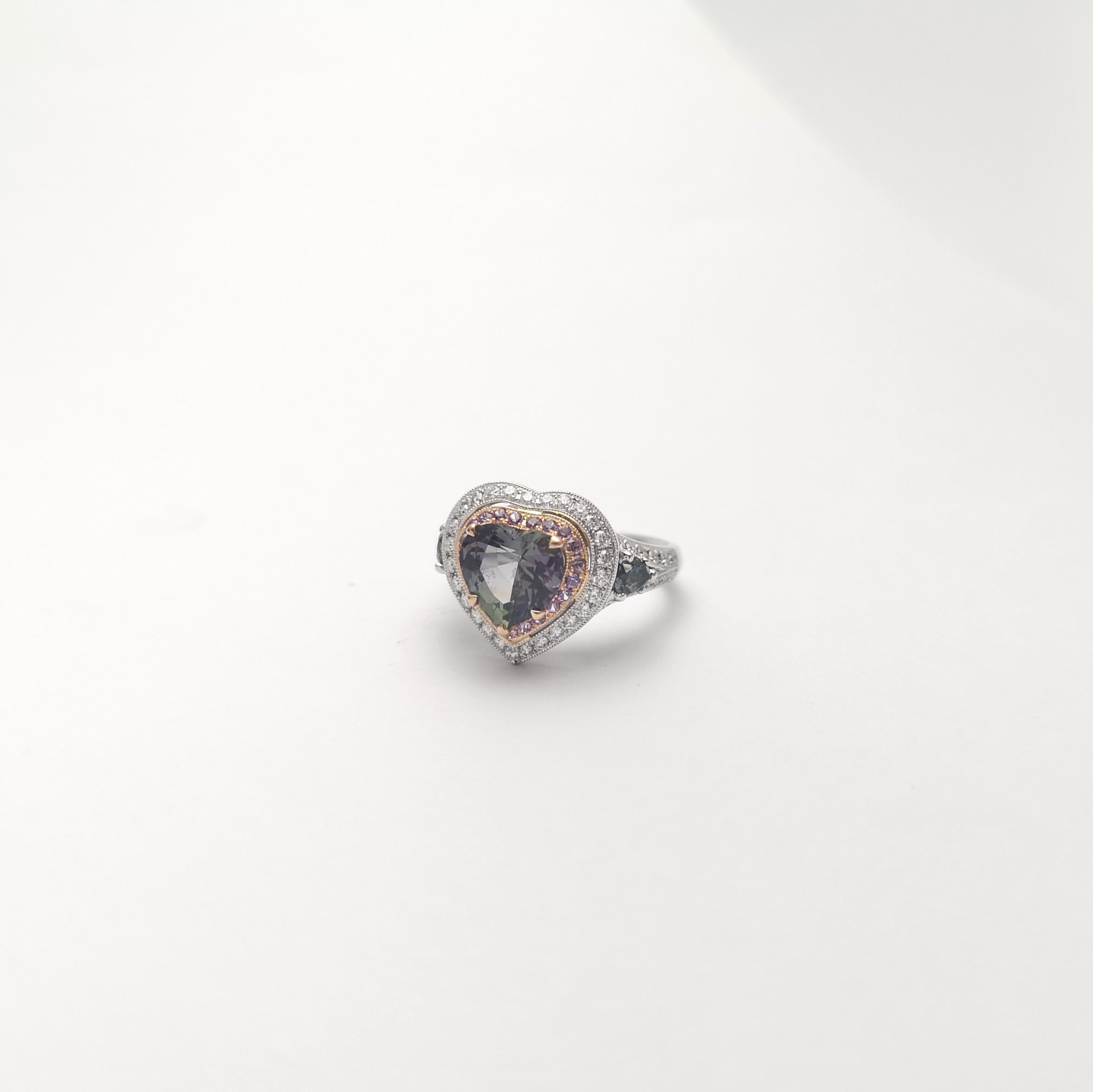 Unheated Tanzanite, Purple Sapphire, Green Sapphire, Diamond Ring 18K White Gold For Sale 6