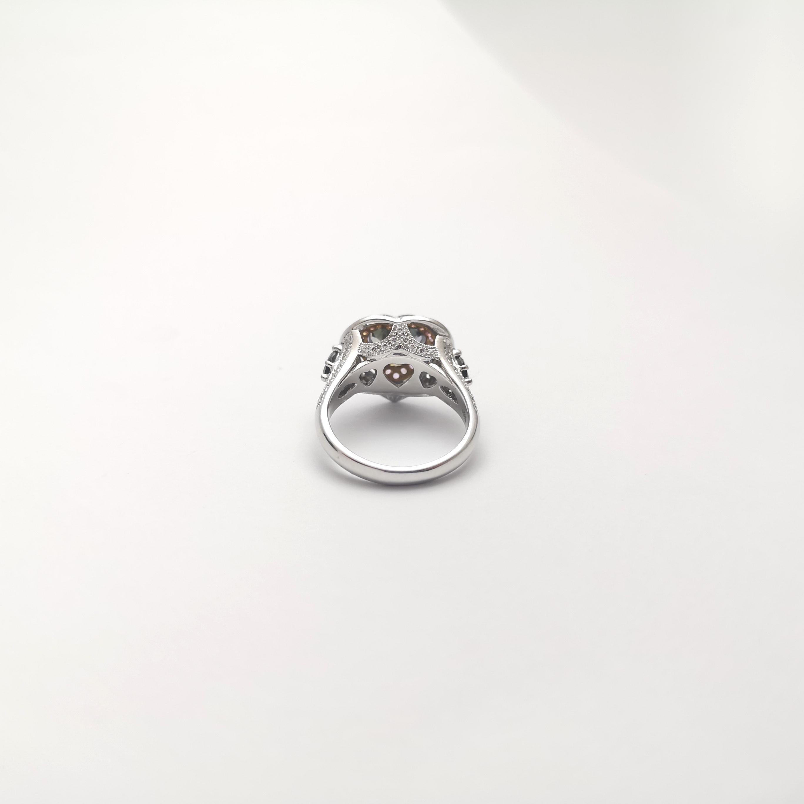 Unheated Tanzanite, Purple Sapphire, Green Sapphire, Diamond Ring 18K White Gold For Sale 7