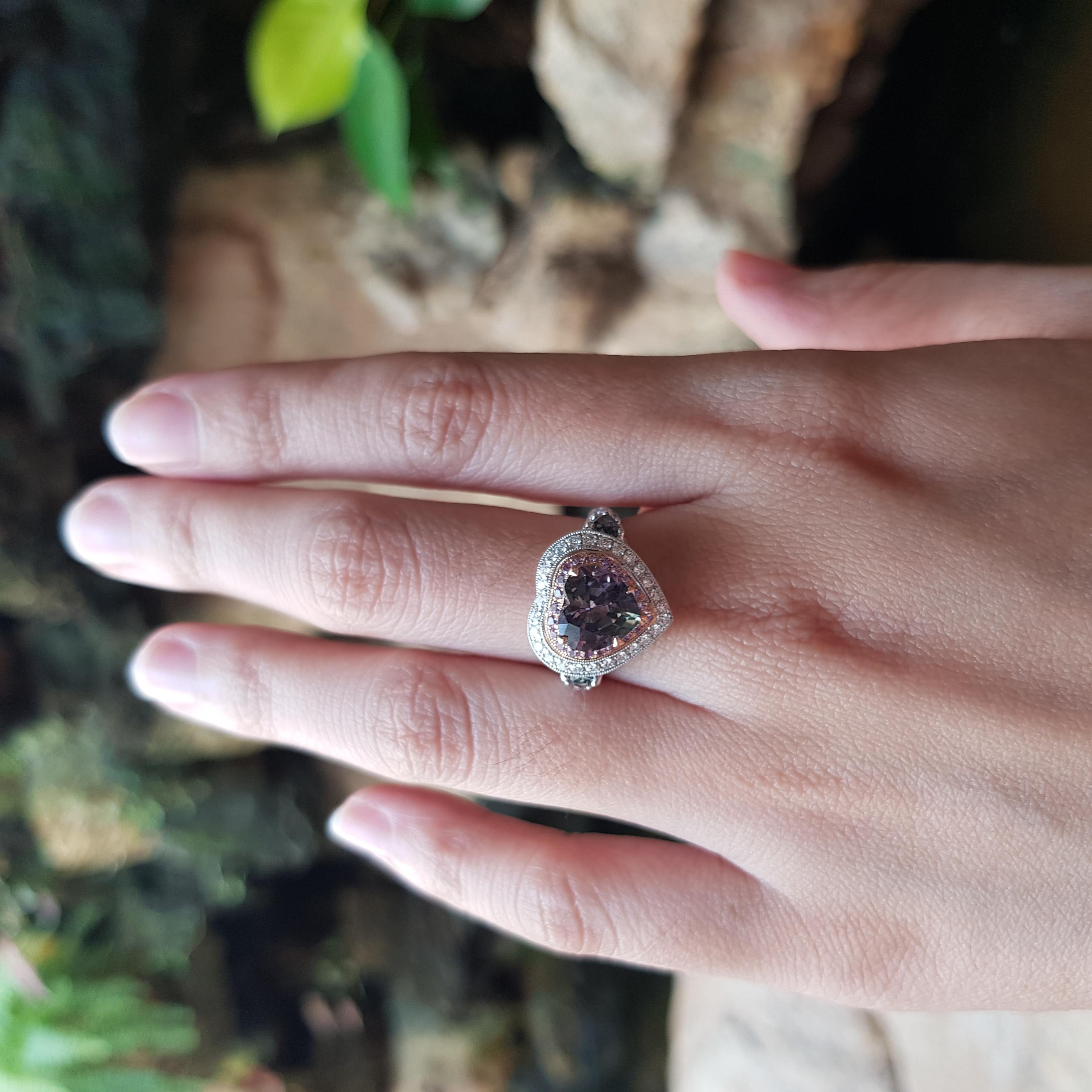Contemporary Unheated Tanzanite, Purple Sapphire, Green Sapphire, Diamond Ring 18K White Gold For Sale