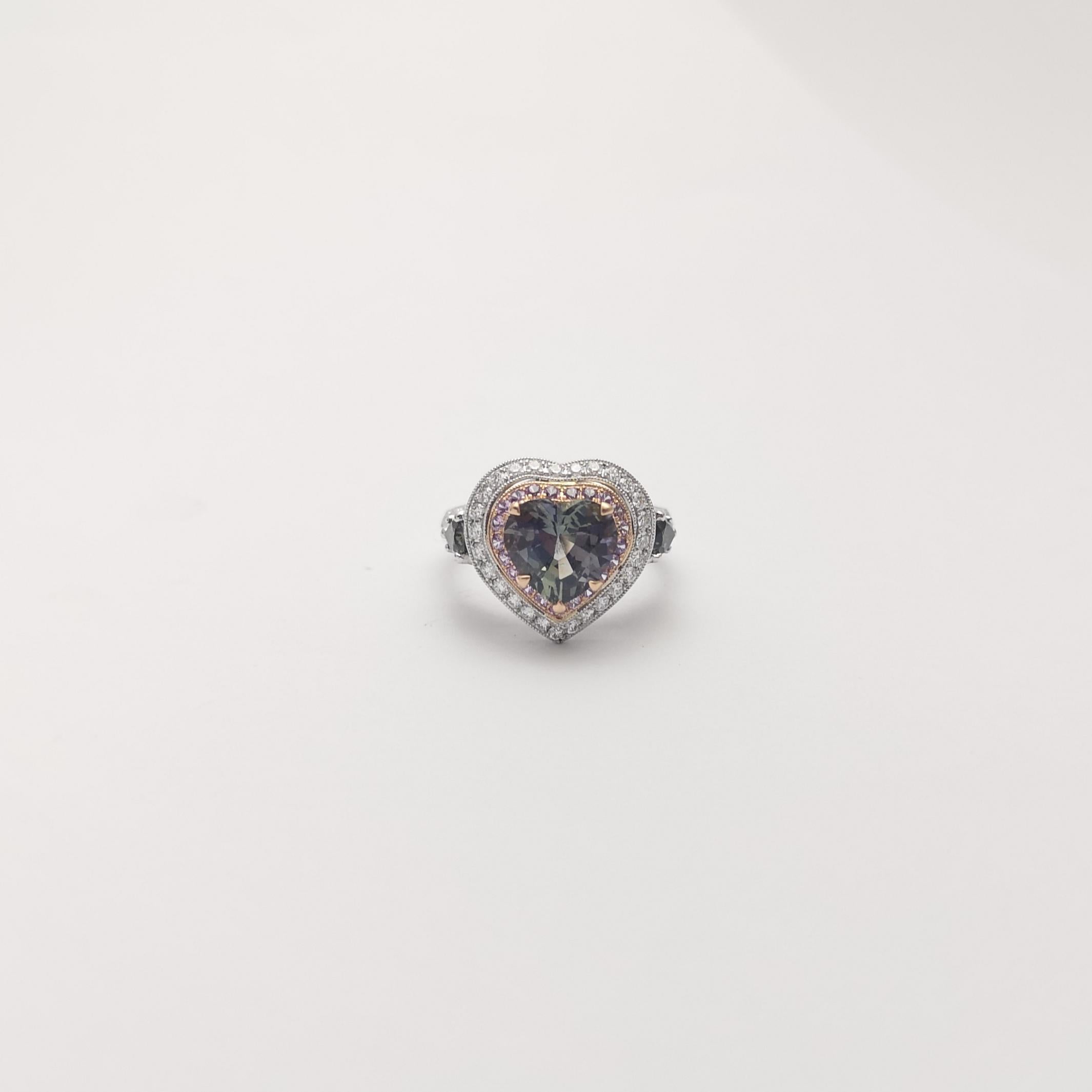 Unheated Tanzanite, Purple Sapphire, Green Sapphire, Diamond Ring 18K White Gold For Sale 1
