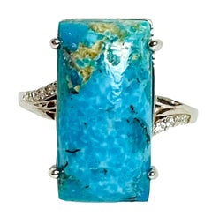 Unheated Turquoise and CZ 14k White Gold Plated &925 Sterling Silver Ring