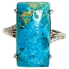 Unheated Turquoise and CZ 14k White Gold Plated &925 Sterling Silver Ring