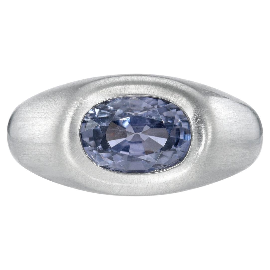 Unheated Violet Sapphire Gypsy Ring 3.41 Carat Oval
