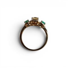 Unheated yellow Sapphire and Emerald with Natural Diamonds Ring