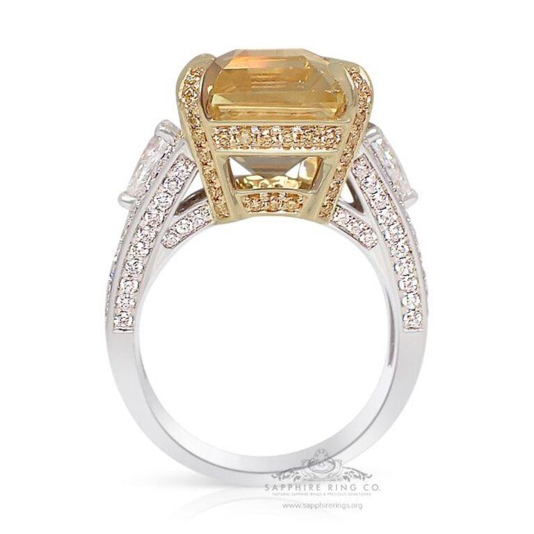 Unheated Yellow Sapphire Ring, 14.03ct Asscher Cut GIA Certified Origin For Sale 1