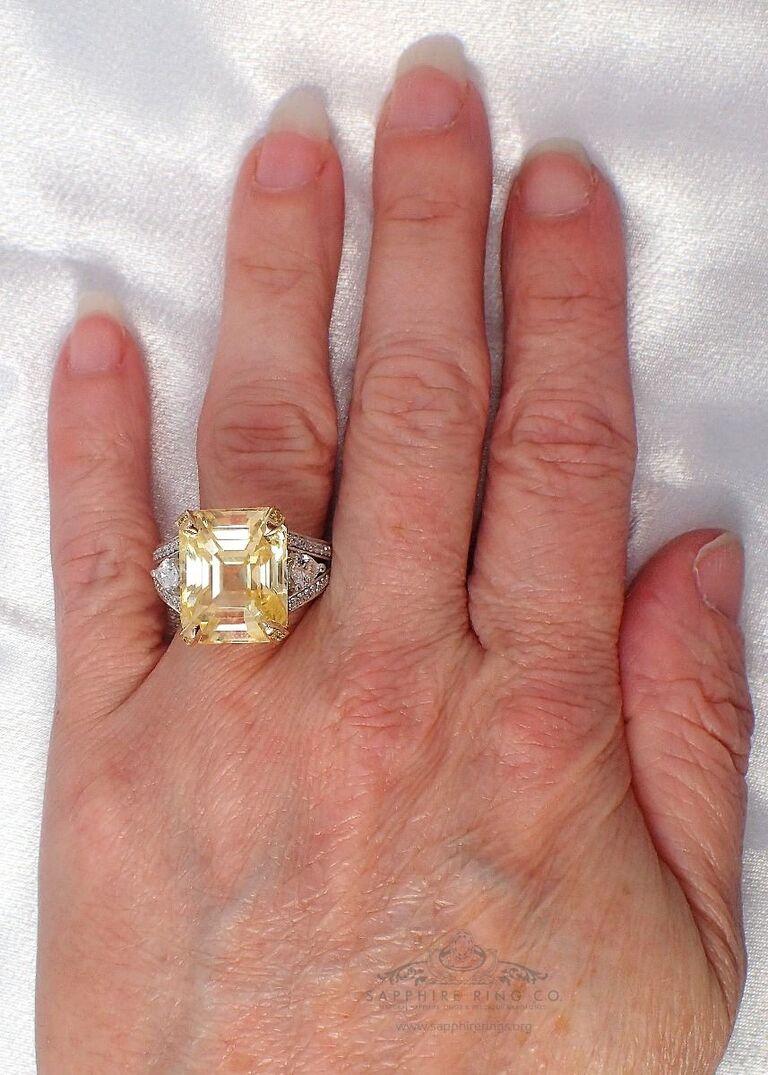Unheated Yellow Sapphire Ring, 14.03ct Asscher Cut GIA Certified Origin For Sale 3