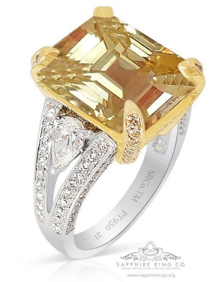 Unheated Yellow Sapphire Ring, 14.03ct Asscher Cut GIA Certified Origin For Sale 3