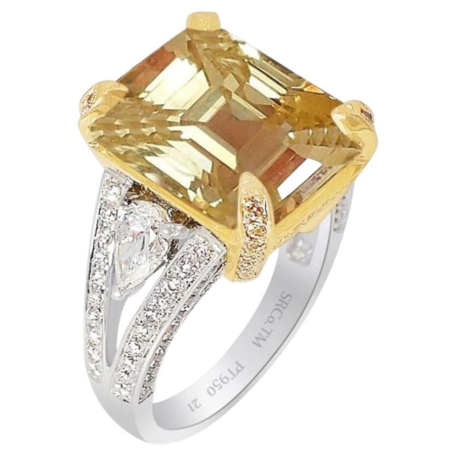 Unheated Yellow Sapphire Ring, 14.03ct Asscher Cut GIA Certified Origin For Sale