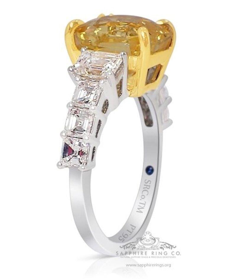 Ring mit unerhitztem gelbem Saphir, 5,47 Karat Platin 950 GIA zertifiziert für Damen oder Herren