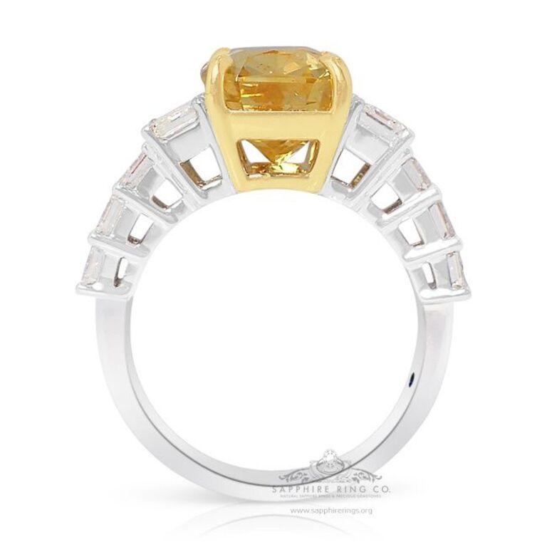 Women's or Men's Unheated Yellow Sapphire Ring, 5.47 Carat Platinum 950 GIA Certified For Sale