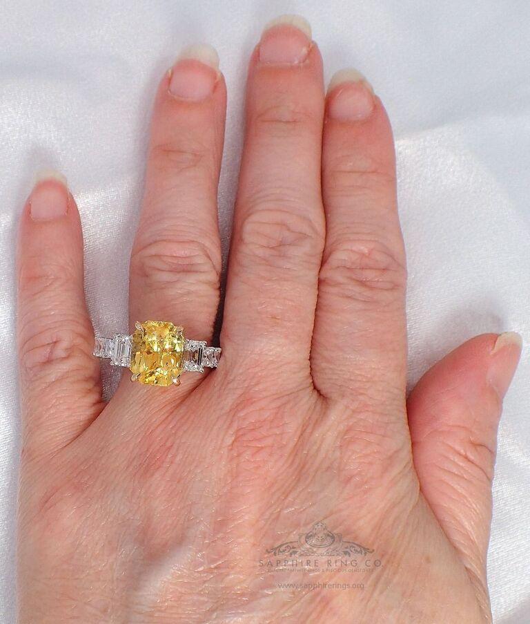 Unheated Yellow Sapphire Ring, 5.47 Carat Platinum 950 GIA Certified 2