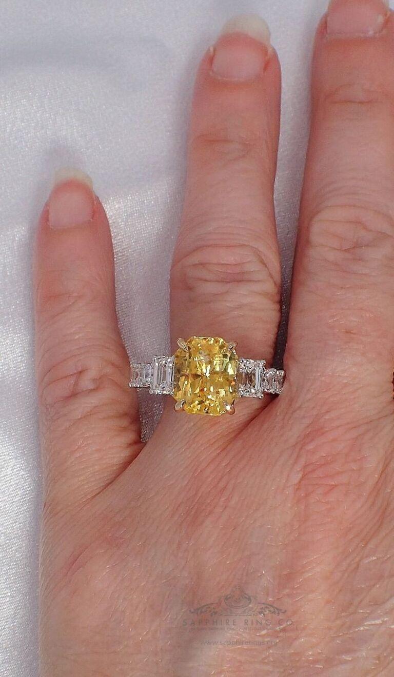 Ring mit unerhitztem gelbem Saphir, 5,47 Karat Platin 950 GIA zertifiziert 4