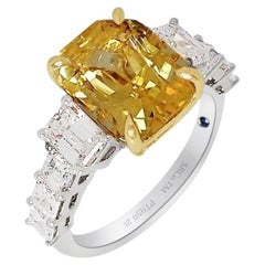 Unheated Yellow Sapphire Ring, 5.47 Carat Platinum 950 GIA Certified