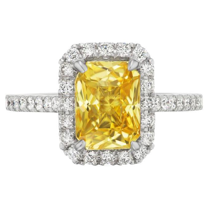 14k White Gold 3.56ct Unheated Yellow Sapphire Ring with .56ct Diamonds 