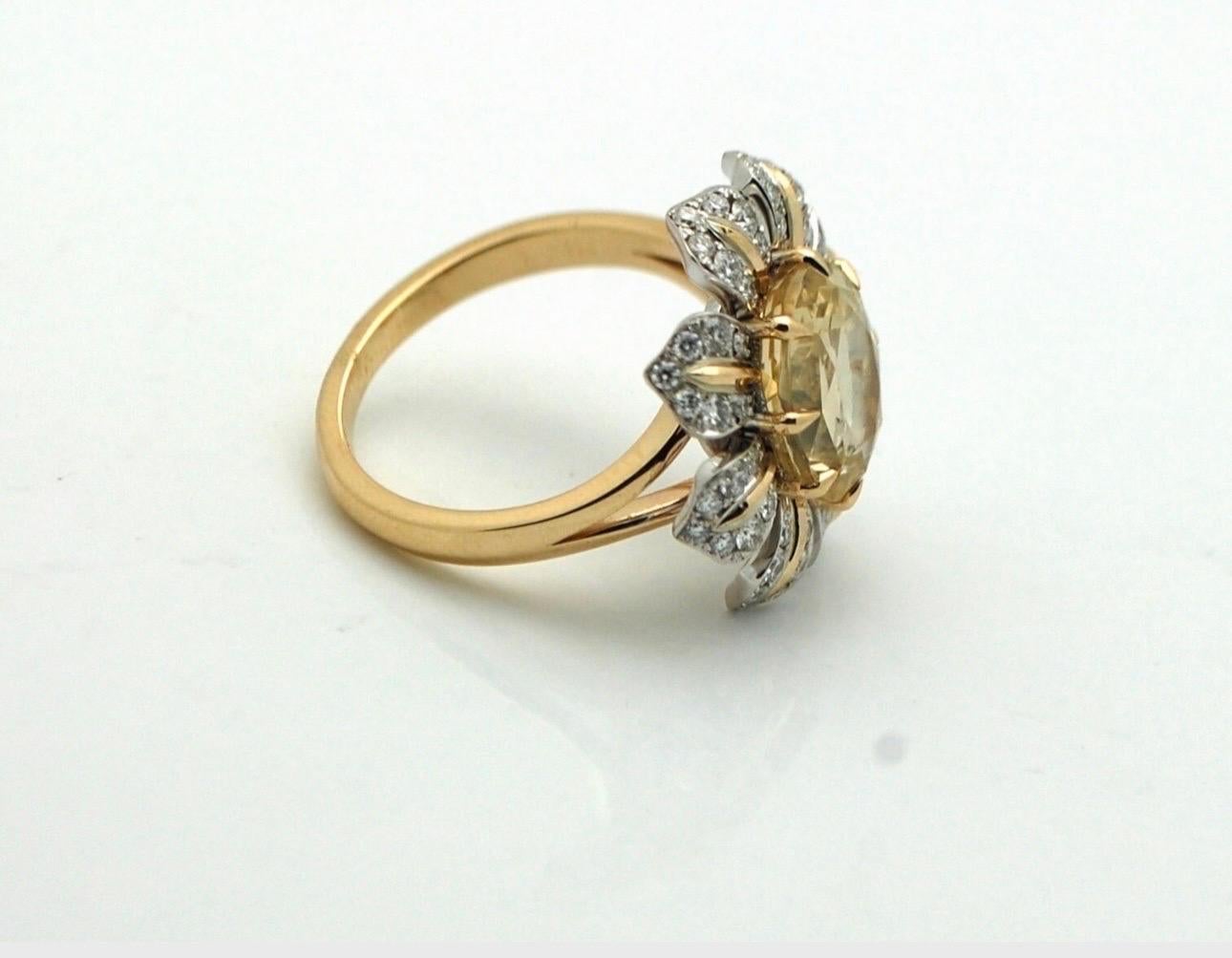 Unerhitzter gelber Saphir Ring Sonnenblume Ring 18KT Cocktail Ring Touch Finger im Zustand „Neu“ im Angebot in Boca Raton, FL