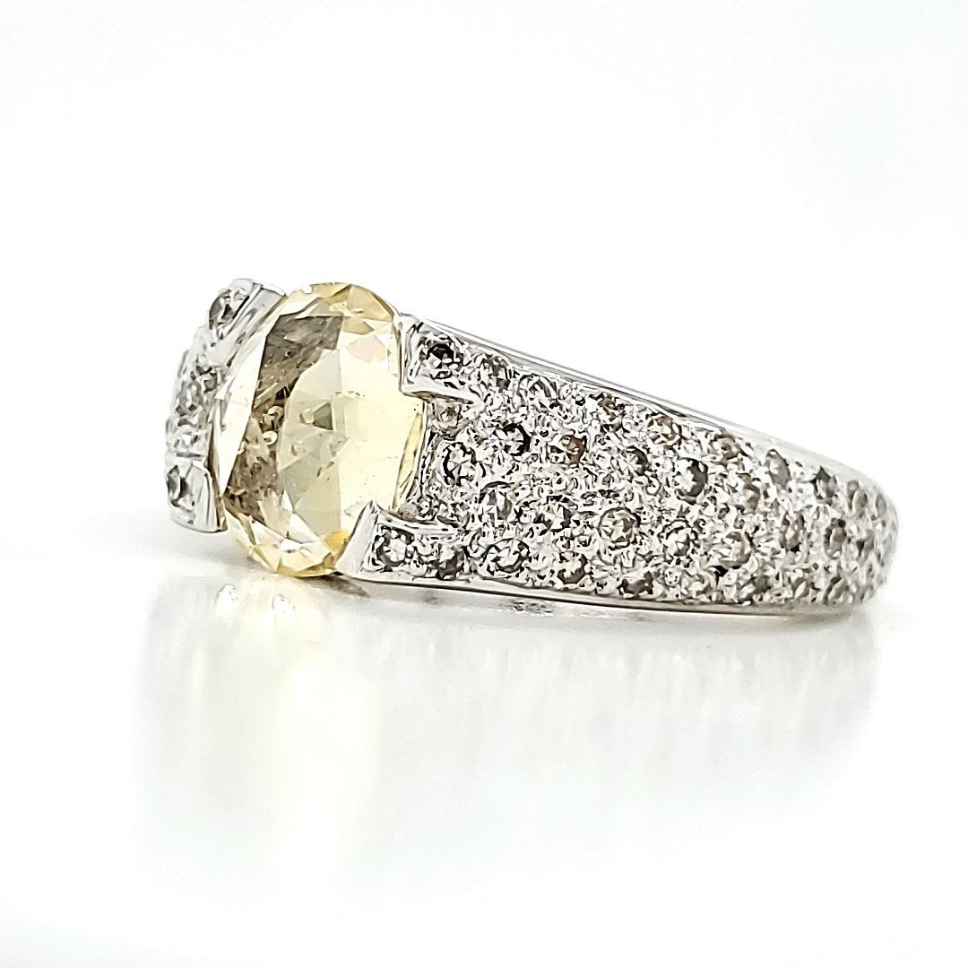 Unheated Yellow Sapphire Rose Cut and Diamond Engagement Ring In New Condition For Sale In Hong Kong, HK
