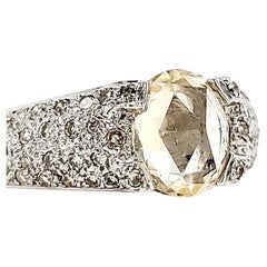 Unheated Yellow Sapphire Rose Cut and Diamond Engagement Ring on 18K White Gold