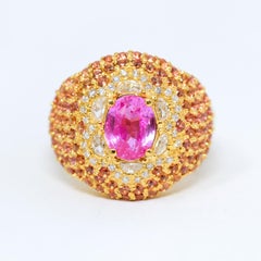 Unheateded 2 Carat Bright Pink Sapphire Bombe Ring in 18 Ct Gold