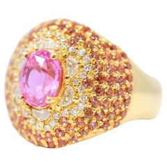 Unheateded 2 Carat Bright Pink Sapphire Bombe Ring in 18 Ct Gold