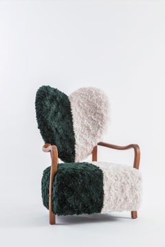 Uni Armchair by Merve Kahraman Forest Green & Cream Kvadrat Mohair Upholstery