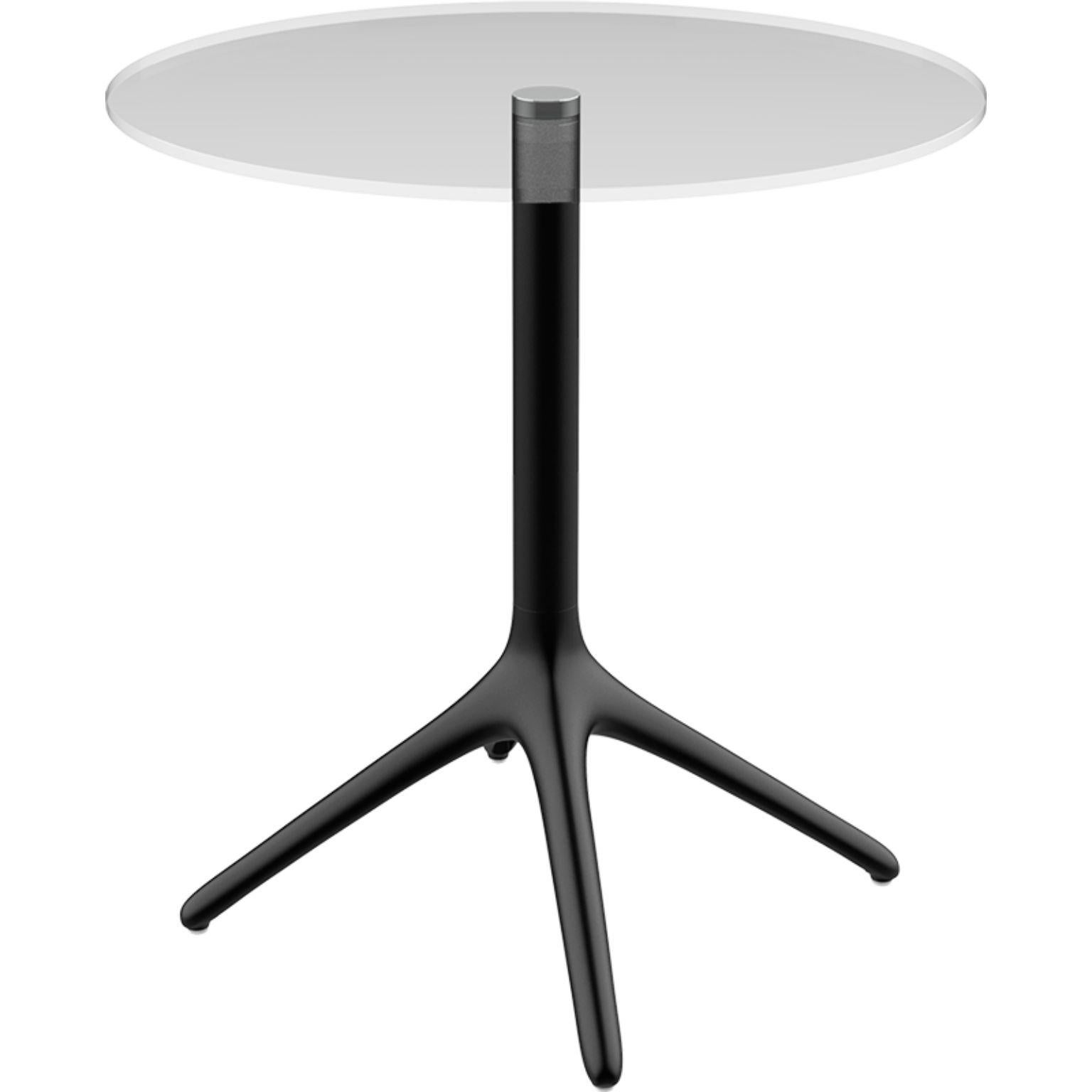 Uni black table 73 by MOWEE
Dimensions: D 45.5 x H 73 cm
Material: Aluminium, Tempered glass
Weight: 5.5 kg
Also available in different colours and finishes. Collapsable version available.

A table designed to be as versatile as possible and