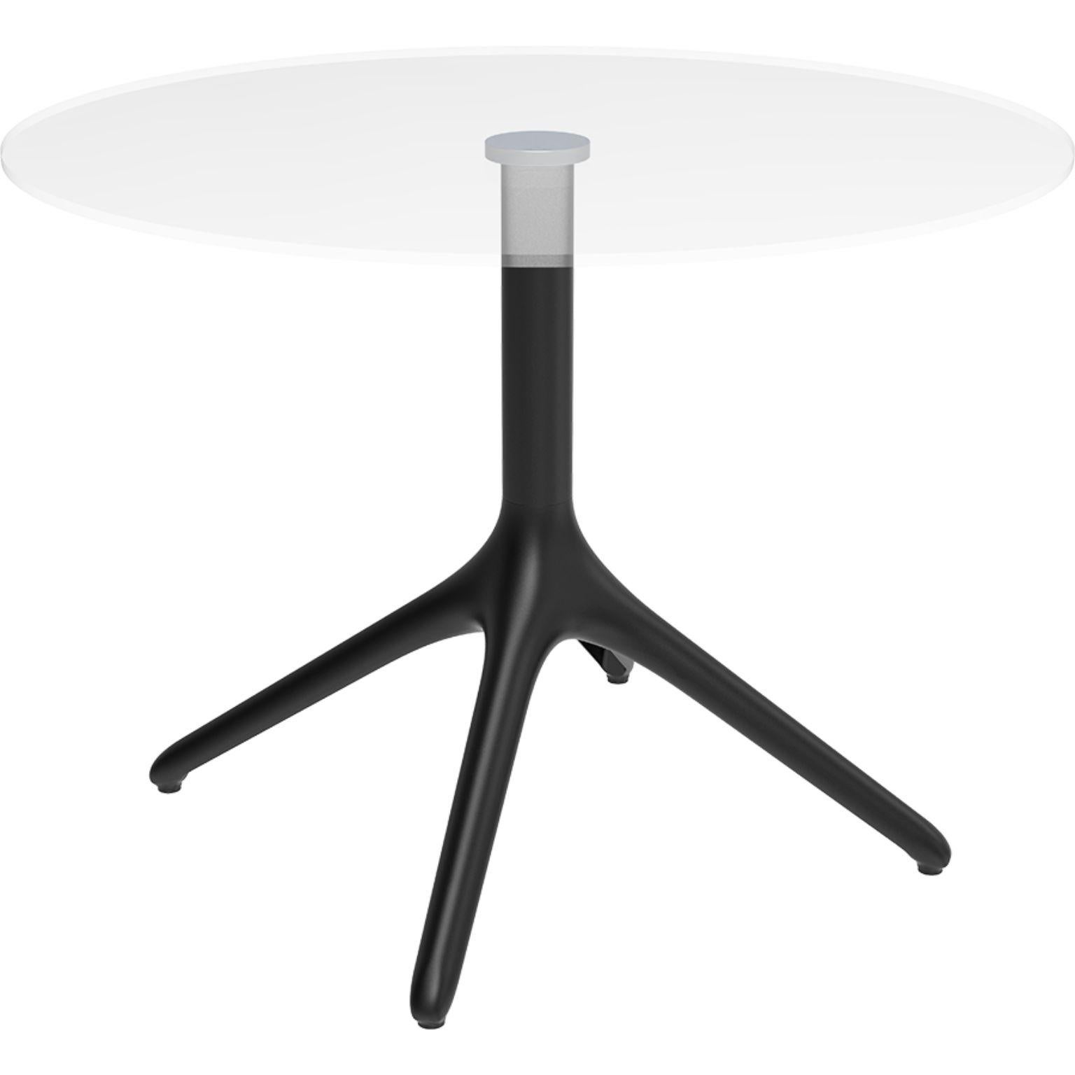 Uni black table XL 73 by Mowee.
Dimensions: D50 x H73 cm.
Material: Aluminium, tempered glass.
Weight: 9 kg
Also Available in different colours and finishes. 

A table designed to be as versatile as possible and can coexist with a variety of