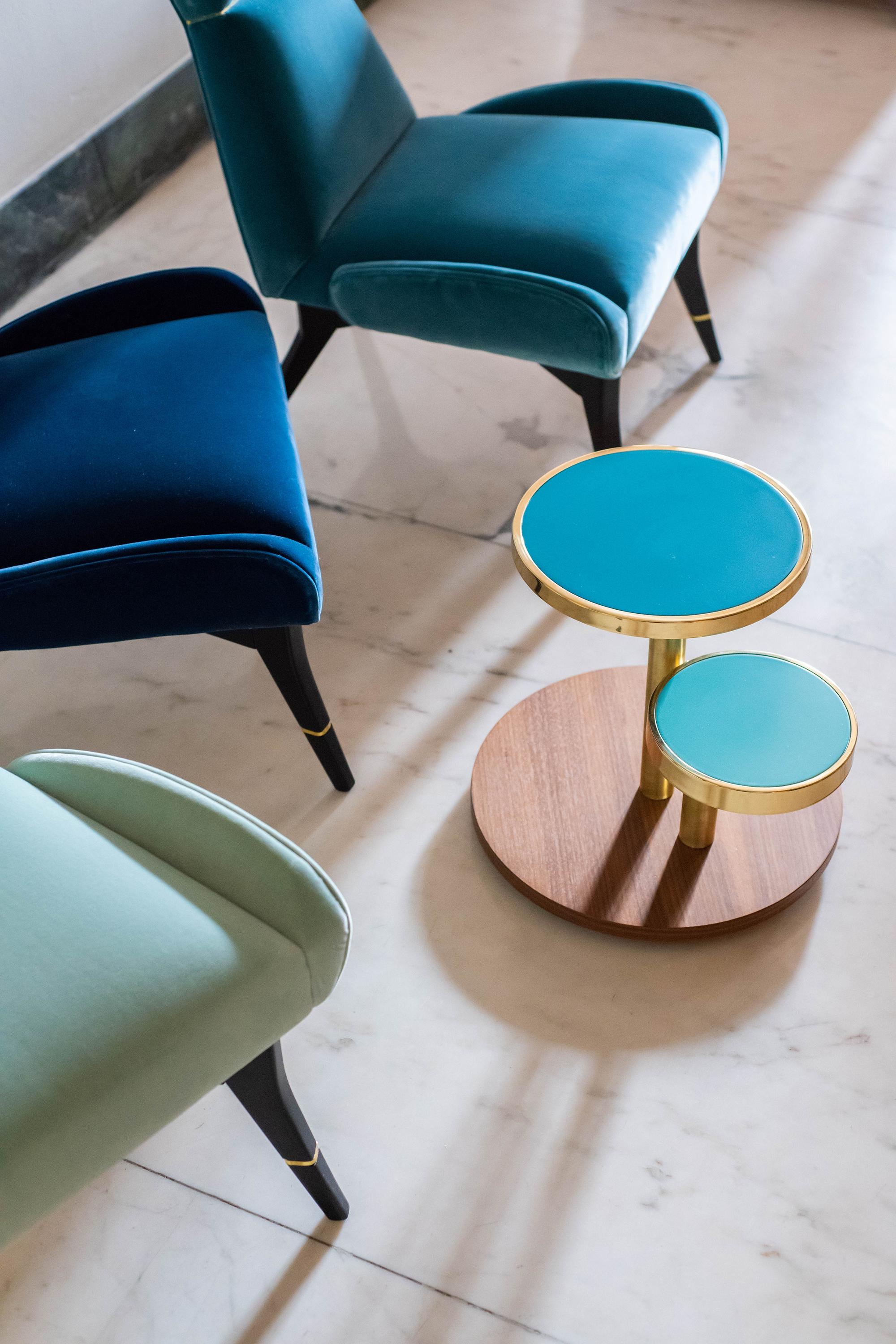 Stained Uni Blue Armchair with Gilt Details on the Backrest and Legs For Sale