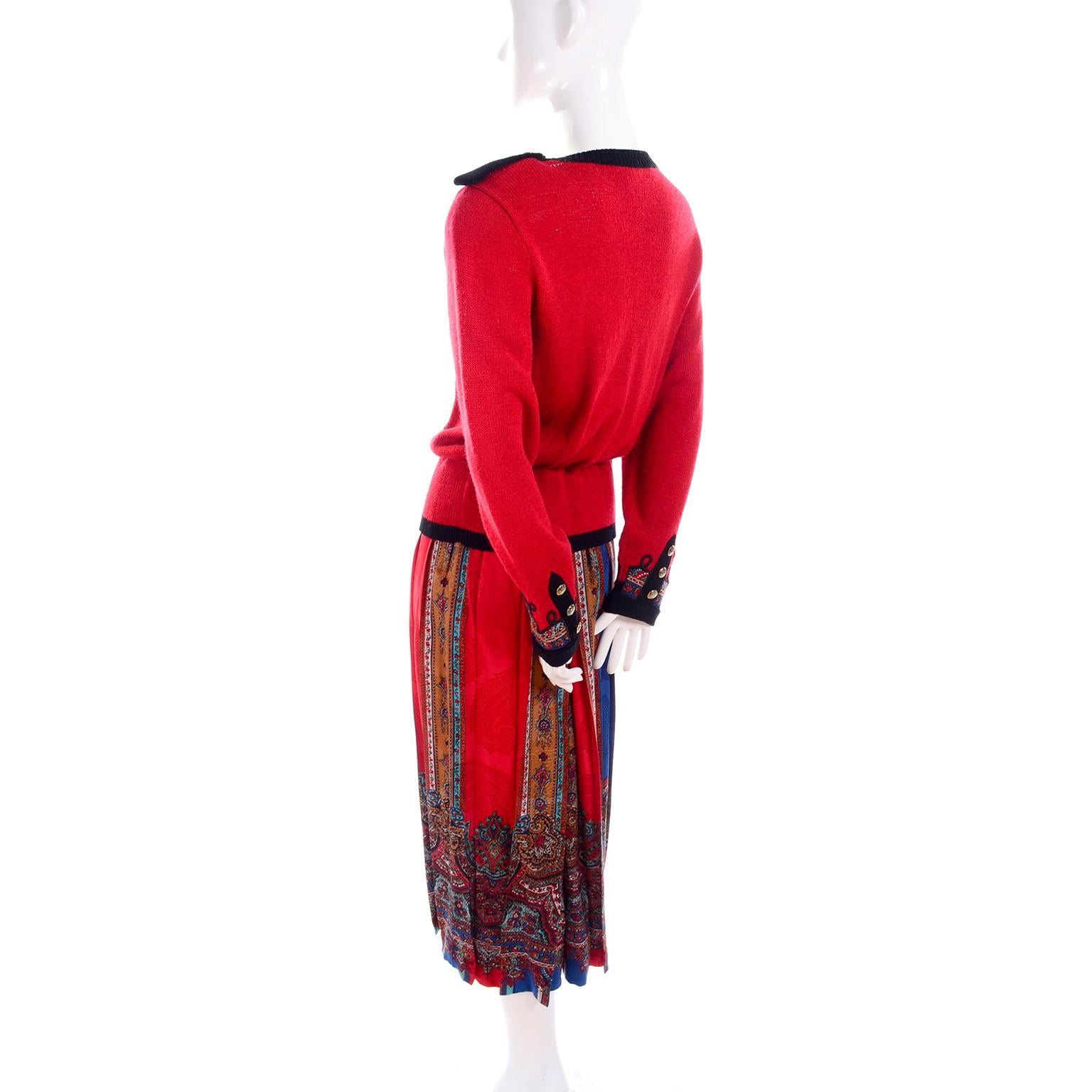 Uni Collection by Anne Crimmins Pattern Mix Silk Skirt & Sweater in Red & Blue 4