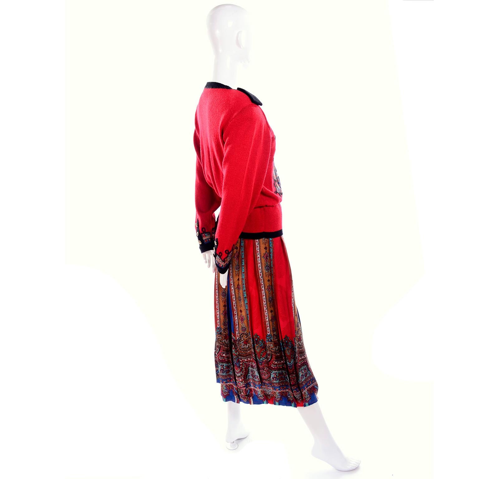 Uni Collection by Anne Crimmins Pattern Mix Silk Skirt & Sweater in Red & Blue 5