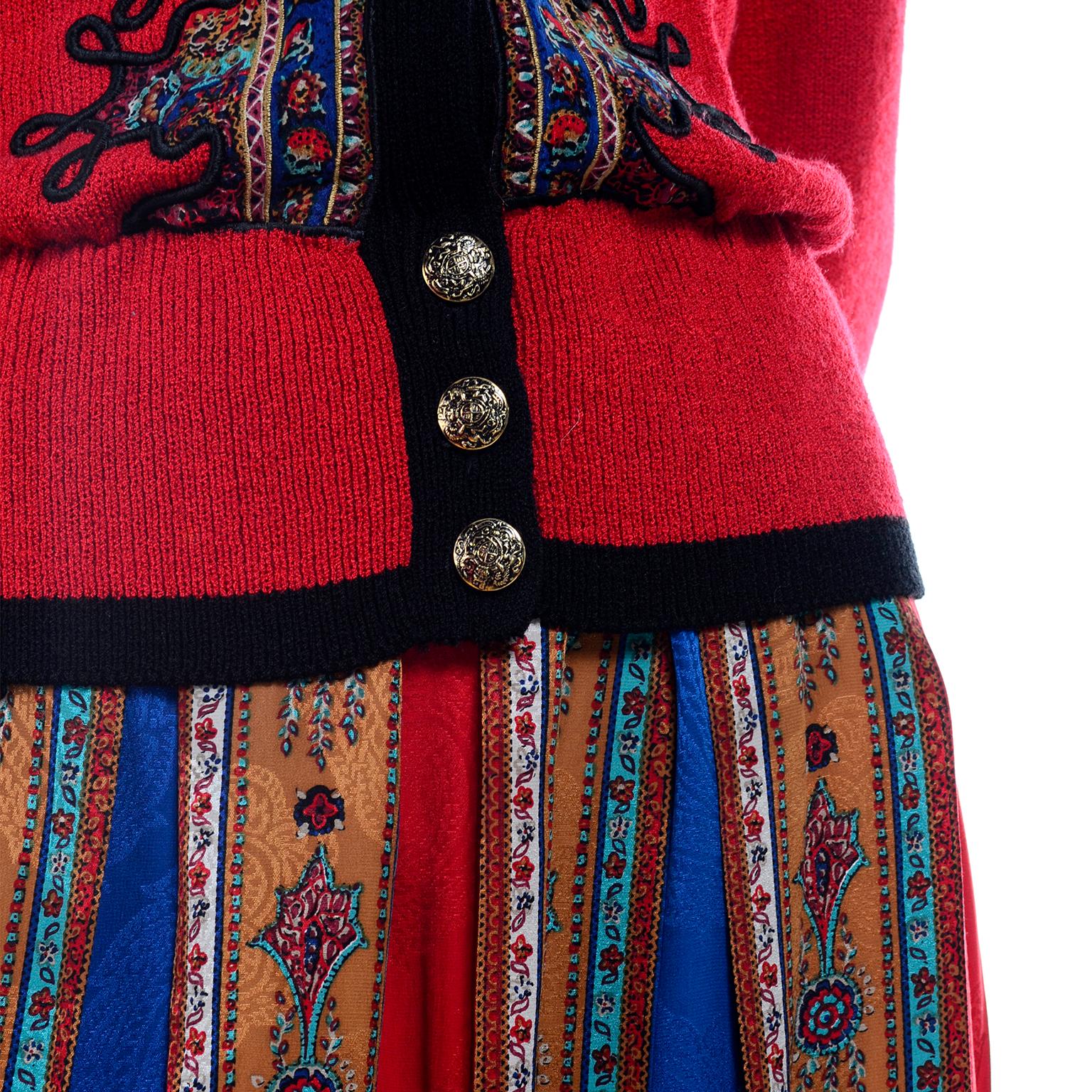 Women's Uni Collection by Anne Crimmins Pattern Mix Silk Skirt & Sweater in Red & Blue