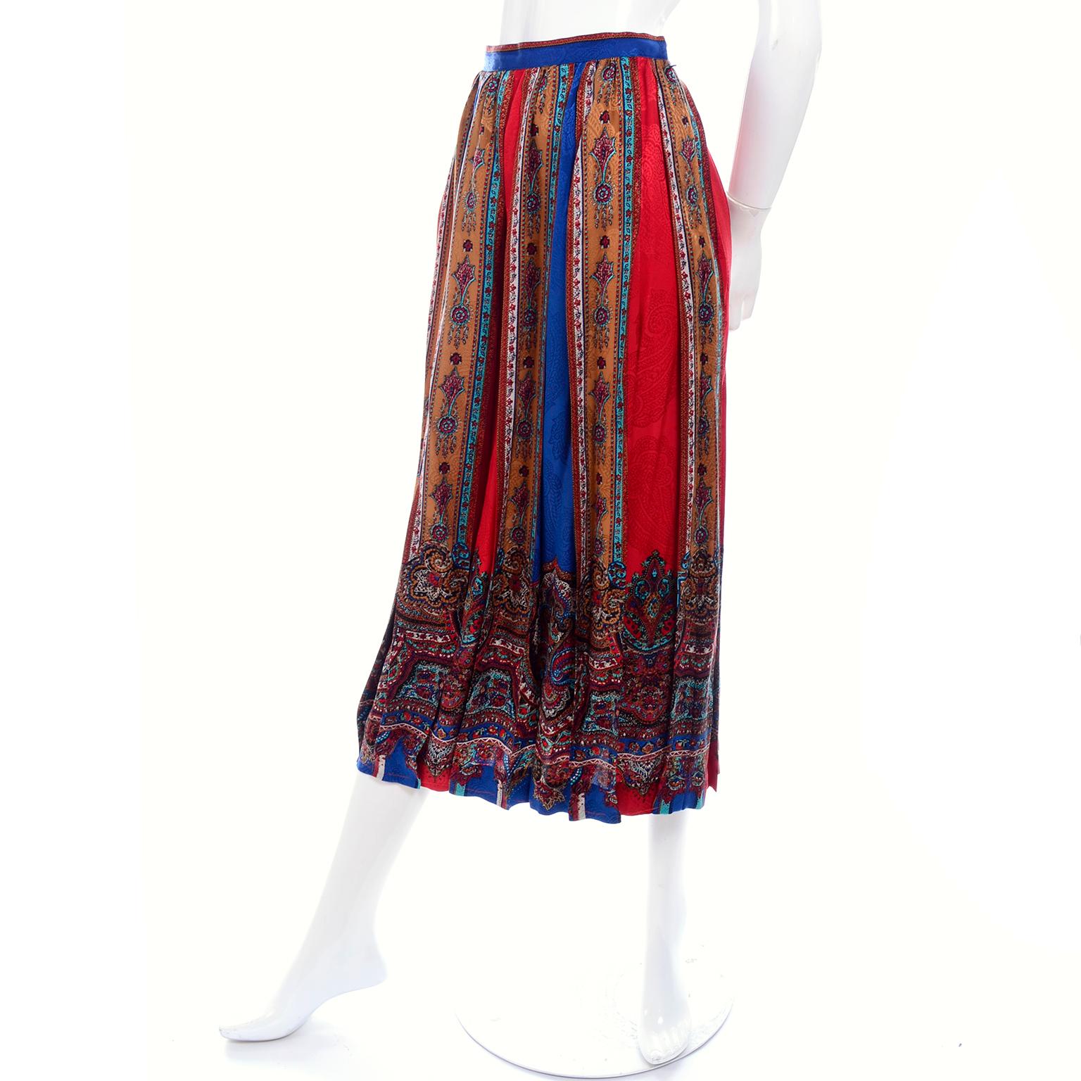 Uni Collection by Anne Crimmins Pattern Mix Silk Skirt & Sweater in Red & Blue 1