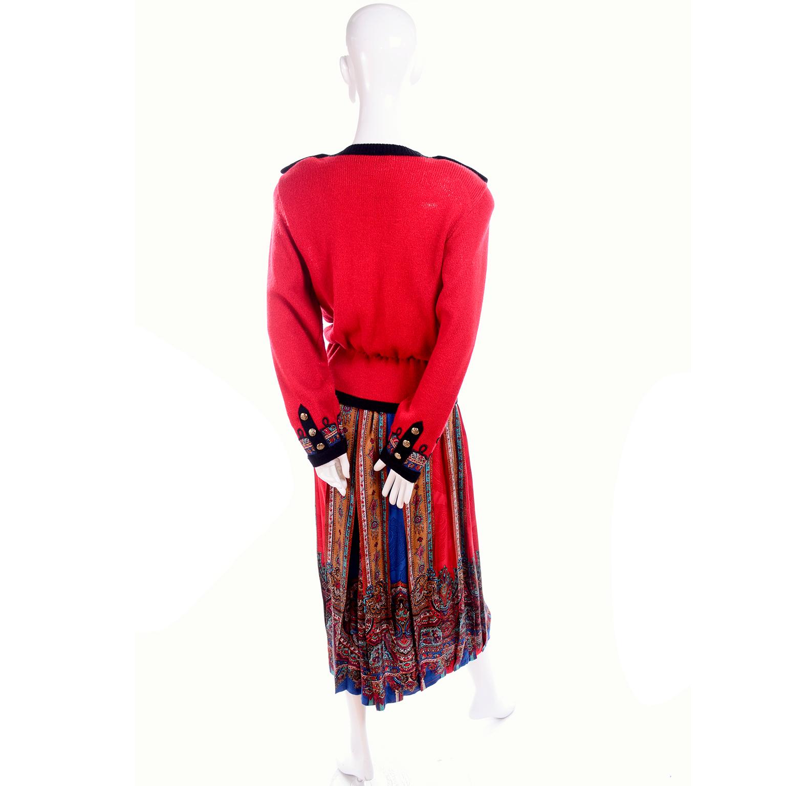Uni Collection by Anne Crimmins Pattern Mix Silk Skirt & Sweater in Red & Blue 2