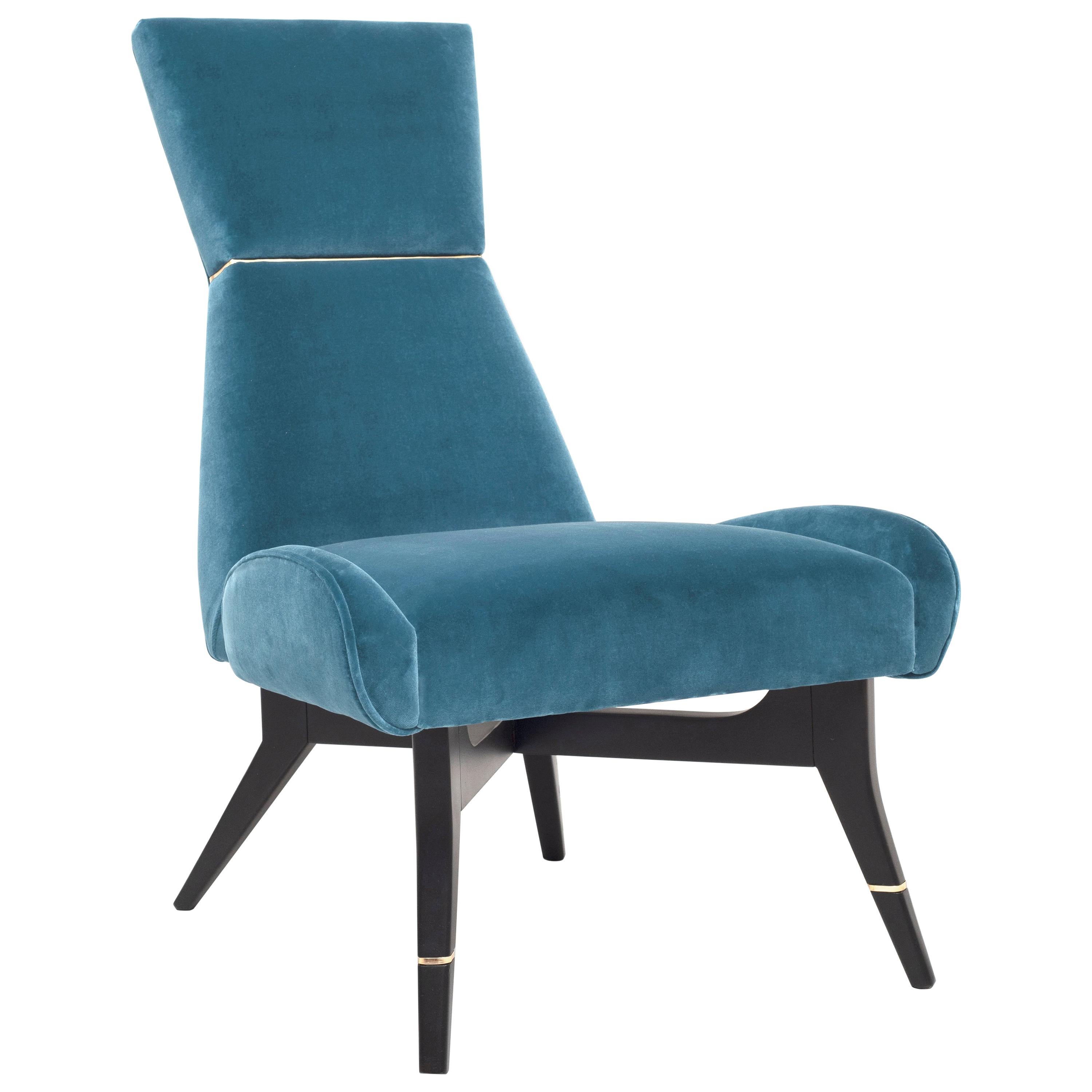Uni, Light Blue Armchair with Gilt Details on the Backrest and Legs For Sale