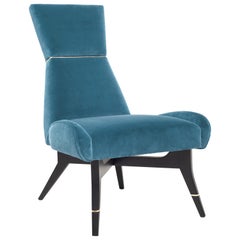 Uni, Light Blue Armchair with Gilt Details on the Backrest and Legs