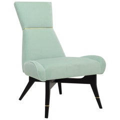 Uni, Light Green Armchair with Gilt Details on the Backrest and Legs