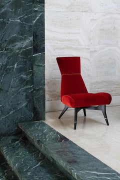 Uni, Red Armchair with Gilt Details on the Backrest and Legs